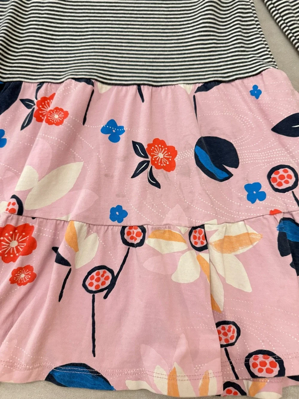 Tea Collection Girls Floral Dress Size 6 Pink Black Striped Long Sleeve Cotton - Picture 7 of 9